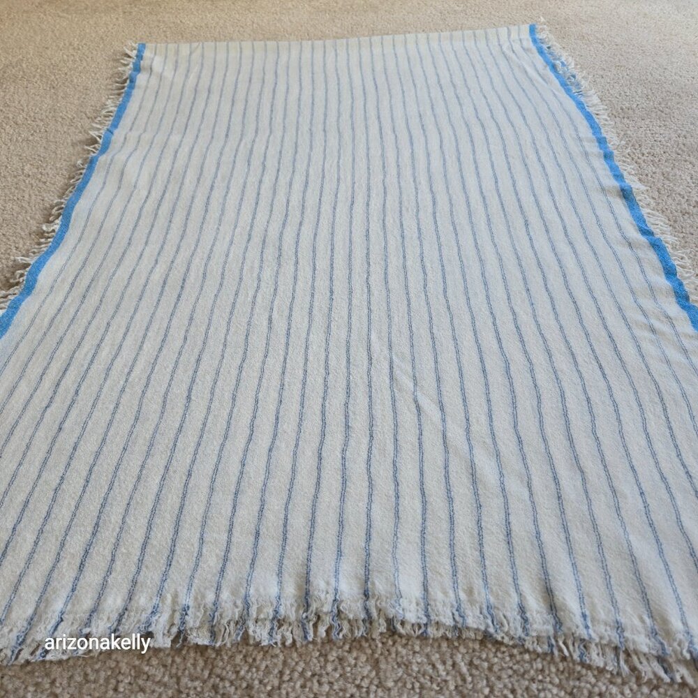 J. Crew Wool Scarf Lightweight White with Blue Stripes - Picture 3 of 13